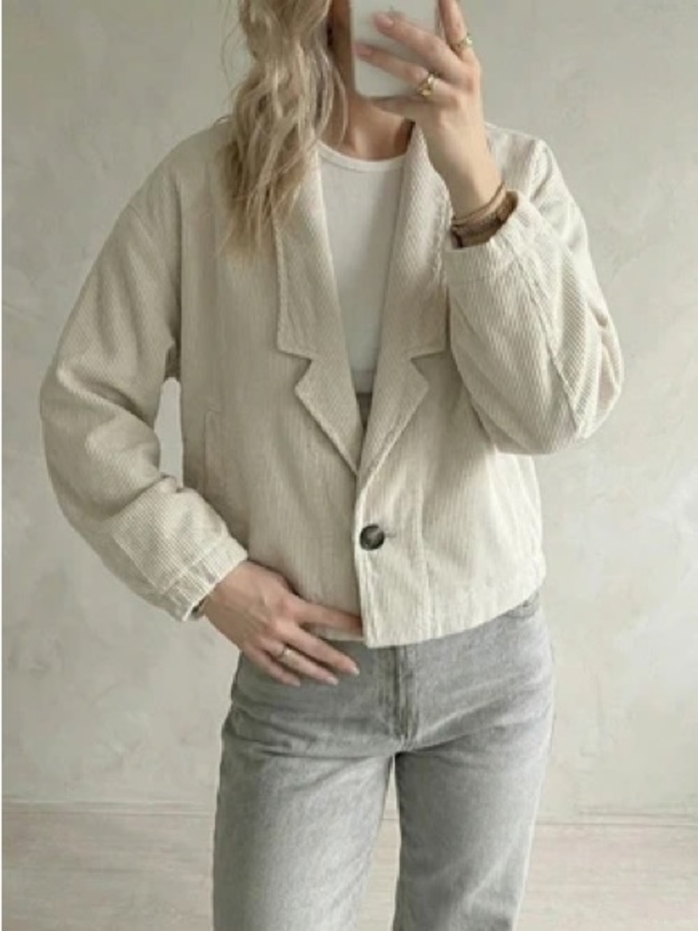 Zara Cream Cropped Corduroy Blazer